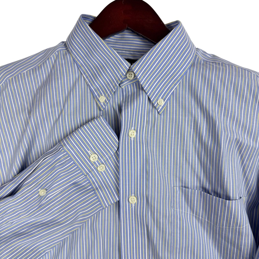 Lauren Ralph Lauren Button Down Mens 16.5 32/33 Striped Blue Yellow Preppy Ivy